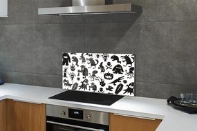 Nástenný panel  White pozadí čiernymi tvory 125x50 cm