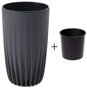 PLASTOVÝ KVETINÁČ STRIPPED ECO 42X25 CM ANTRACITOVÁ