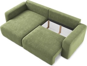 Zelená ženilková rozkladacia/s úložným priestorom rohová pohovka (ľavý roh/s leňoškou) Kona – Makamii