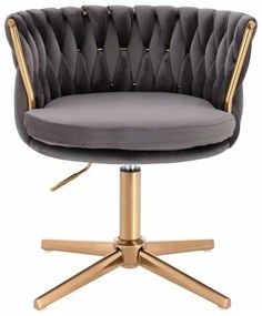 LuxuryForm DESIGN Stolička LYON VELUR na zlatom kríži - tmavo šedá