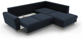 Tmavomodrá zamatová rozkladacia/s úložným priestorom rohová pohovka (pravý roh/do L) Kyoto – Cosmopolitan Design