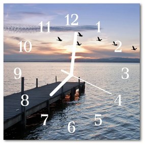 Nástenné sklenené hodiny Jazero vtákov 30x30 cm