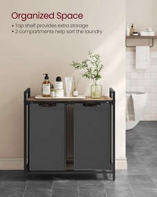 Kôš na prádlo, 2 priehradkový, 2 × 46 l, 73 × 33 × 72 cm, ťavová hnedá a šedá