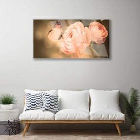 Skleneny obraz Motýľ ruže príroda 140x70 cm