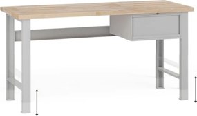 Výškovo nastaviteľný dielenský stôl G7, buková škárovka, 1700 x 685 x 840-1040 mm, 1x kontajner, 1 zásuvka, sivá
