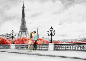 Sklenený obraz - Milenci v Paríži (70x50 cm)