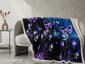 Mikroplyšová baránková deka VIOLET BUTTERFLY tmavomodrá Rozmer: 160 x 200 cm