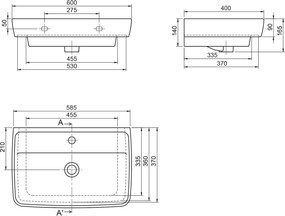 Aqualine Aqualine, DURU keramické umývadlo 60x40cm, biela lesklá, TU0351