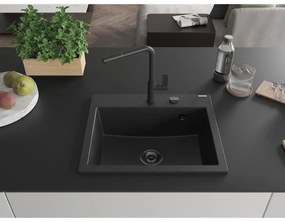 Mexen Oscar, 1-komorový granitový drez 580x490x205 mm, čierna-strieborná metalíza, 6519581000-73-B