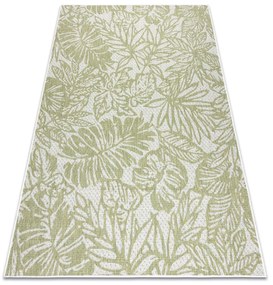 Koberec SISAL SION Listy, tropický 22128 ploché tkanie ecru / zelená Veľkosť: 80x150 cm