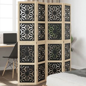 Paraván, 4 panely, hnedo čierny, masívne drevo paulovnie 358802