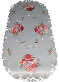 Vianočná sivá stužka s výšivkou snehuliaka Šírka: 60 cm | Dĺžka: 120 cm