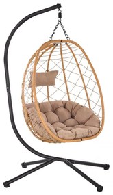 Závesné kreslo Garden Line béžovej farby s béžovým vankúšom a čiernym rámom FAT9100