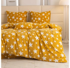 Sada mikroplyšových obliečok HVIEZDY žltooranžové + obliečka mikroplyš SOFT 180x200 cm biele, dvojlôžko