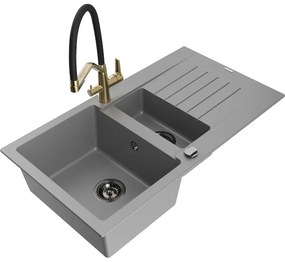 Mexen Matias, 1,5-komorový granitový drez 900x505x200 mm a drezová batéria Duo, šedá, 6502-71-671701-57-B