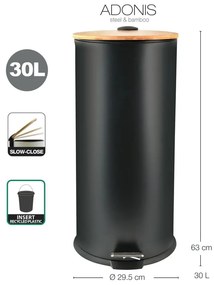 Matne čierny nášľapný oceľový odpadkový kôš 30 l Adonis – Spirella