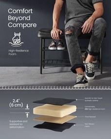 EKHO Lavička s policami na topánky, čalúnené sedadlo, botník, čierna farba