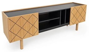 Čierny/prírodný TV stolík v dekore duba 175x60 cm Porto - Woodman