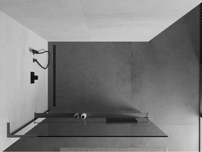 Mexen Kioto+ L, sprchová zástena Walk-In s poličkou a vešiakom 85 x 200 cm, 8mm číre sklo, grafitový profil, 800-085-123-66-00