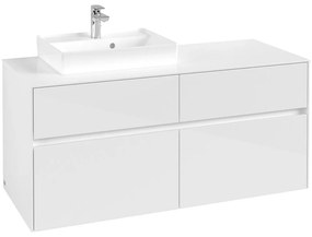 VILLEROY &amp; BOCH Collaro závesná skrinka pod umývadlo na dosku (umývadlo vľavo), 4 zásuvky, 1200 x 500 x 548 mm, Glossy White, C07100DH