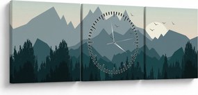 Obraz - Hory pohľadom grafika (s hodinami) (90x30 cm)