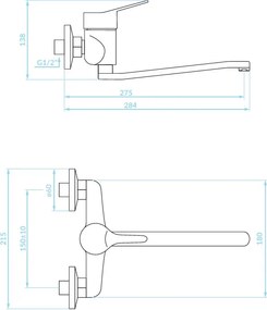 Kuchinox Tibi, nástenná umývadlová batéria L-275, chrómová, LAV-BQY_080D