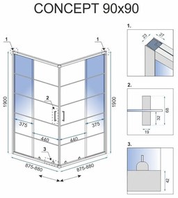 Rea Concept, sprchovací kút 90x90x190 cm, čierny profil + čierna sprchová vanička Savoy, KPL-K1002