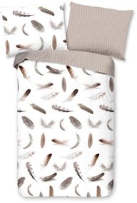 Bielo-béžové flanelové obliečky na jednolôžko 140x200 cm – Good Morning