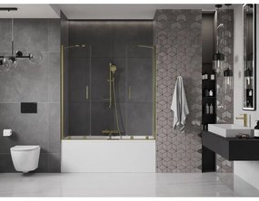 Mexen Velar Duo, 2-krídlová posuvná vaňová zástena 150 x 150 cm, 8mm číre sklo, zlatý lesklý profil, 896-150-000-02-50