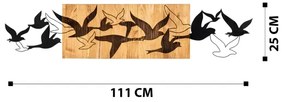 Nástenná dekorácia 111x25 cm vtáci drevo/kov