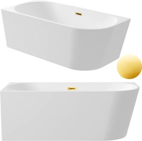 Aquauno Voľne Stojaca Rohová Vaňa Ľavá 150x75 cm Zlatá Zrkadlová Korok