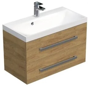 Kúpeľňová skrinka s chrómovými úchytmi a umývadlom SAT Cube Way 80x53x40 cm dub Hickory mat CUBE280ZDH, 1 ks