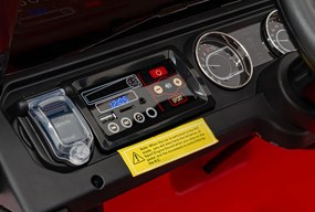 Ramiz Jeep Wrangler Rubicon na batérie pre deti červený + diaľkové ovládanie + rádio MP3 LED + kolesá EVA