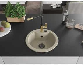 Mexen Diego, 1-komorový granitový drez 488x488x167 mm a drezová batéria Flora, béžová, 6512-69-670401-57-B