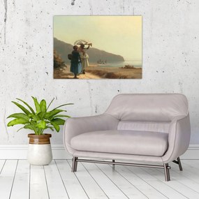 Sklenený obraz - Camille Pissarro, Two Women Chatting by the Sea, St. Thomas, reprodukcia (70x50 cm)