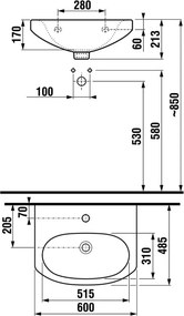 Mereo Mereo, umývadlo s otvorom pre batériu 60 cm, MER-VSD60NA (H8107930001042)