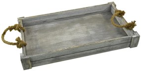 Podnos šedý drevený s lanovými ušami Rozmery (cm): 47x26, v. 6