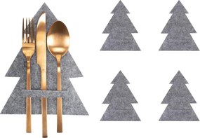 Vianočný obal na príbory KF370-4 stromček, sivý (4 ks)