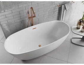 Mexen Luvo Slim, voľne stojaca vaňa 170 × 75 cm, biela lesklá, medený prepad, 52801707500-65