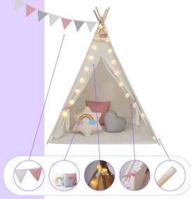 Jurhan Detský stan teepee JULIA, 120x120x160cm, béžová/ružová
