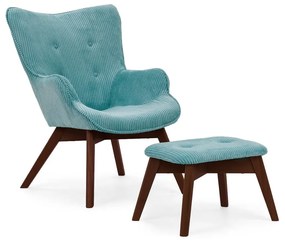 Tyrkysové menčestrové kreslo s podnožkou Niko – Ropez