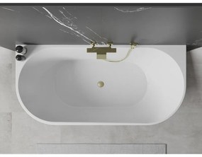 Mexen Oval, voľne stojaca nástenná vaňa 160 x 80 cm, biela, zlatý matný prepad, 52671608000-55