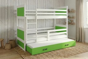Poschodová posteľ s prístelkou RICO 3 200x90 Biela - Zelená