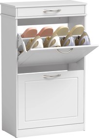 HOMCOM botník na 8 párov — úzky do predsiene s zásuvkou, 2 výklopné dvierka a nastaviteľná polica, 53 x 26,5 x 89 cm, biely | Aosom