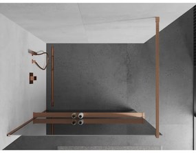 Mexen Kioto+, sprchová zástena Walk-In s poličkou a vešiakom 80 x 200 cm, 8mm sklo vzor zrkadlo, medený matný profil, 800-080-121-65-50