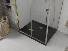 Mexen Lima, sprchový kút so skladacími dverami 100 (dvere) x 90 (stena) cm, 6mm číre sklo, chrómový profil + slim sprchová vanička čierna + zlatý sifón, 856-100-090-50-00-4070G
