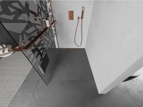 Mexen Kioto+ L, sprchová zástena Walk-In s poličkou a vešiakom 80 x 200 cm, 8mm číre sklo biely vzor, ružové zlato profil, 800-080-123-60-85