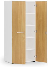 Kancelárska policová skriňa PRIMO WHITE s dverami, 800 x 500 x 1781 mm, biela/buk