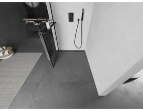 Mexen Kioto+ L, sprchová zástena Walk-In s poličkou a vešiakom 80 x 200 cm, 8mm číre sklo čierny vzor, čierny profil, 800-080-123-70-77