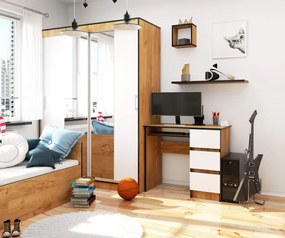 Psací stůl A-6 90 cm dub craft zlatý/bílý pravý